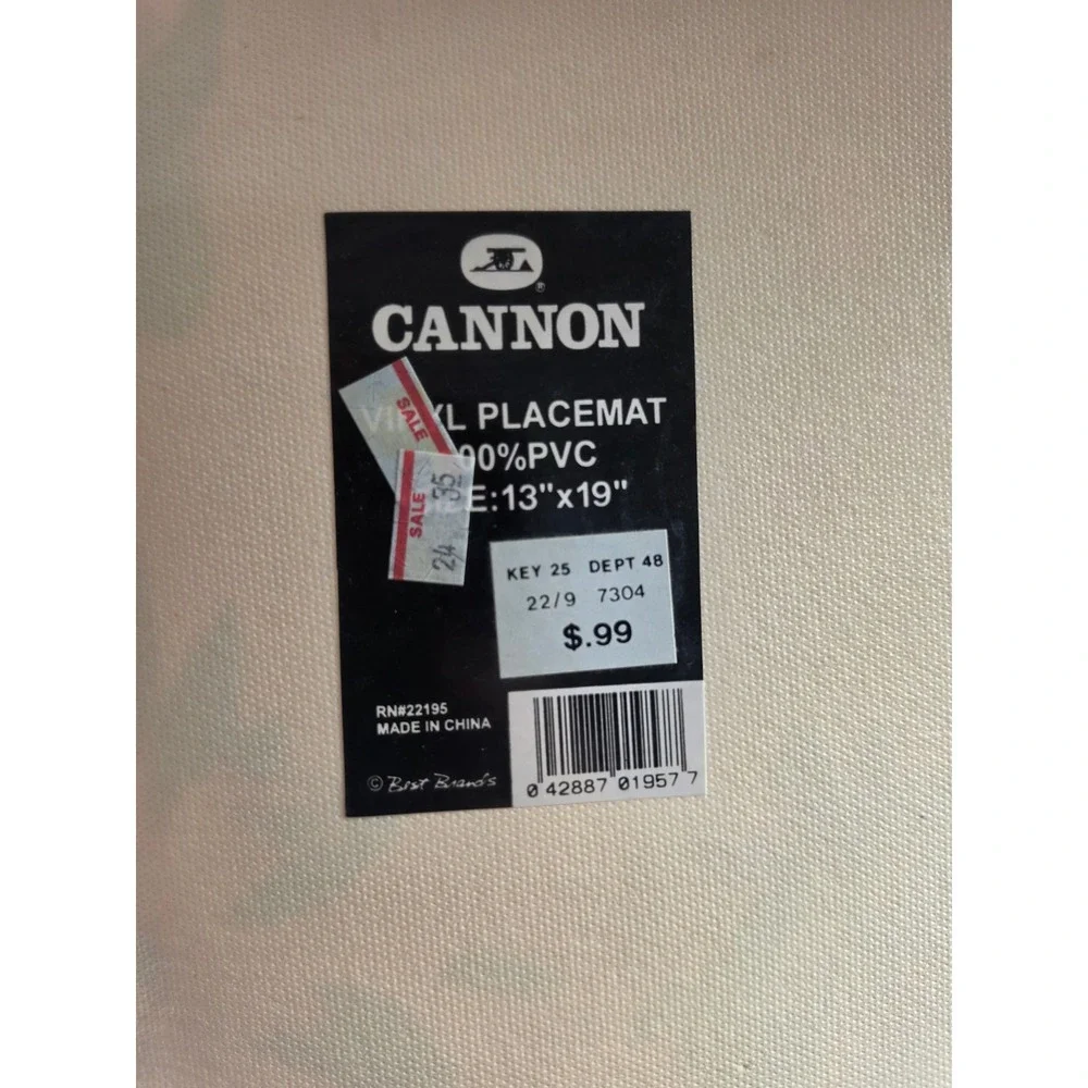 Cannon Vinyl Floral Placemat Set of 5 White Multi Color Flower 13x19 PVC